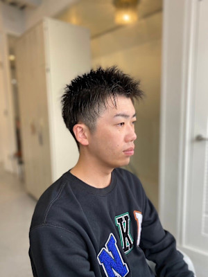 アッシュブラックマッシュパーマニュアンスカラー黒髪