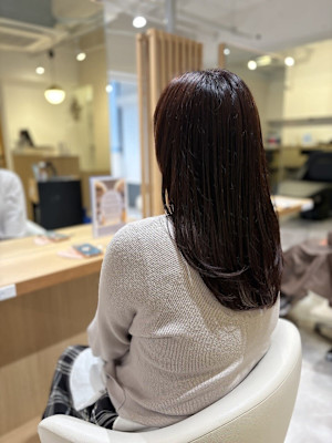 40代50代◎レイヤーカットセミロングダークグレージュ/四条