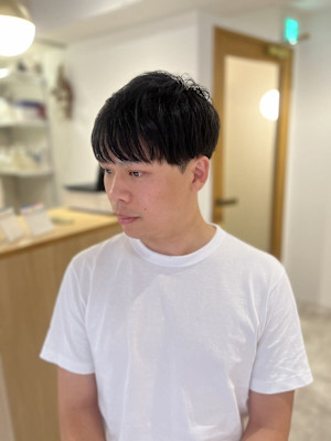 メンズマッシュコンマバングツーブロックニュアンスパーマ