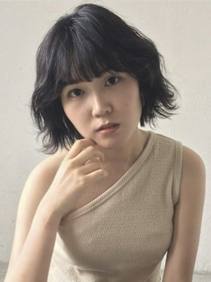 大人可愛い◎20代30代40代前髪パーマ黒髪グレーベージュ
