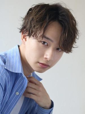 MEN'SHAIR束感ショート波巻きマッシュパーマアッシュブ