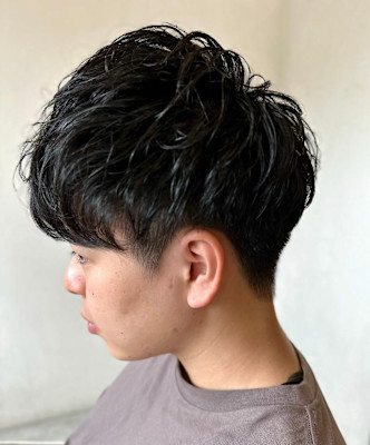 MEN'S HAIR束感波巻きショートマッシュパーマアッシュ