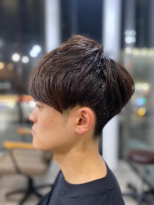 MEN’S HAIR束感ショートマッシュパーマアッシュブラッ