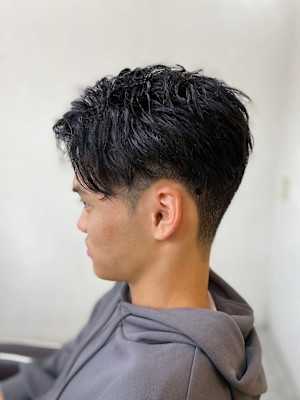 MEN'S HAIR束感波巻きアッシュブラックショートマッシ