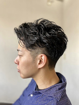 MEN'S HAIR束感アッシュブラック波巻きショートマッシ