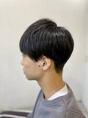 MEN'S HAIR束感ショートマッシュパーマアッシュブラッ