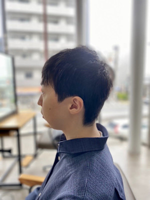 MEN'S HAIRアッシュブラックショートマッシュパーマ