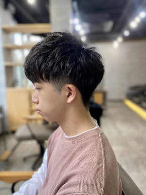 MEN'S HAIR束感ショートマッシュパーマアッシュブラッ