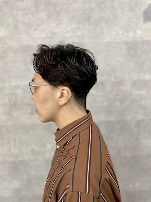 MEN'S HAIR束感波巻きショートマッシュパーマアッシュ