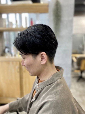 MEN'S HAIR束感ショートマッシュパーマアッシュブラッ