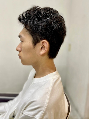 MEN'S HAIR束感ショートマッシュパーマアッシュブラッ