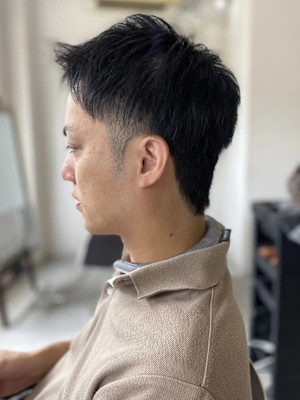MEN'S HAIR束感ショートアッシュブラックマッシュパー