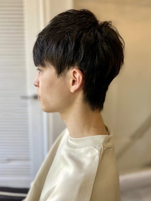 MEN'S HAIR束感ショートアッシュブラックウルフマッシ