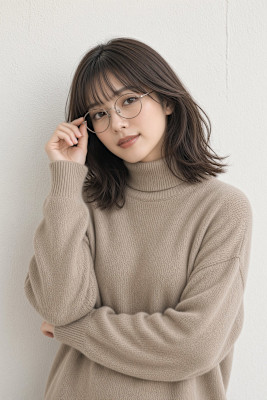 透明感ダークグレージュ×ナチュラル波ウェーブ