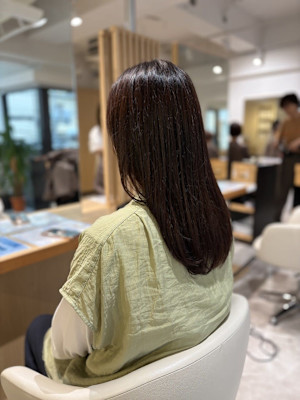 レイヤーカットセミロングオリーブグレージュ/四条大宮/烏丸