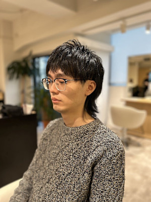 マッシュカットツーブロックニュアンスパーママレットヘア