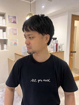 メンズマッシュニュアンスパーマツーブロックセンターパート