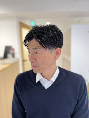 メンズマッシュアップバングツーブロックセンターパート短髪