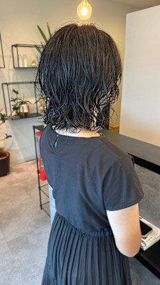 コテ巻き風パーマスタイルミディアムパーマデジタルパーマボブ
