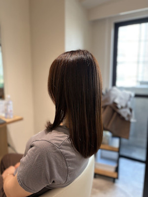 セミロングレイヤーカットグレージュ天使の羽バング/四条大宮