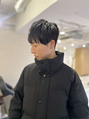 メンズマッシュニュアンスパーマツーブロック短髪アップバング