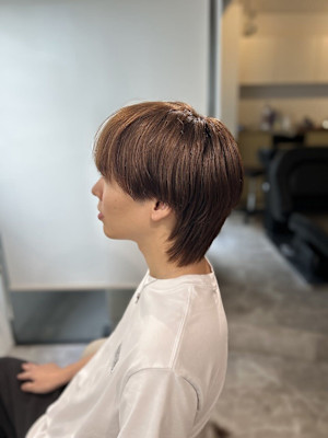 マッシュセンターパートツーブロックマレットヘアハーフカール