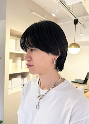 マッシュツーブロックニュアンスパーママレットヘアメンズウルフ