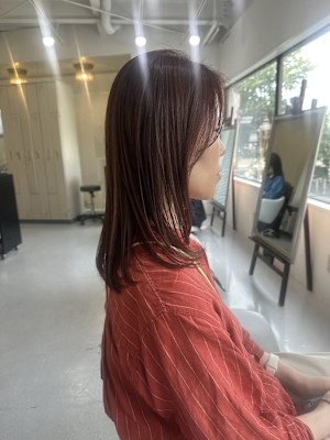 レイヤーカットセミロングハッシュカット天使の羽バング/東伏見