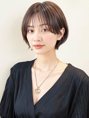 大人美人くすみベージュボブマッシュショートp3　流しバング