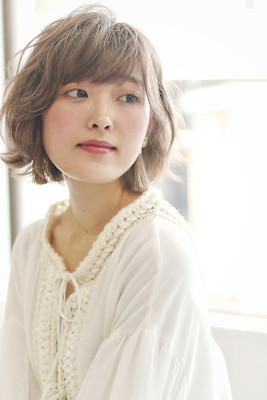 大人可愛い◎20代30代40代前髪パーマグレーベージュ