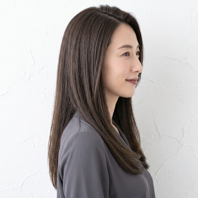 40代向け★秋色ソフトアッシュの丸み艶ロング