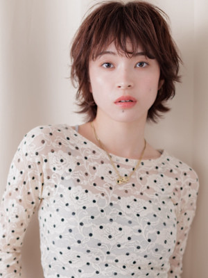 ハニーブラウンブリーチなし小顔クラゲヘアハッシュウルフ30代