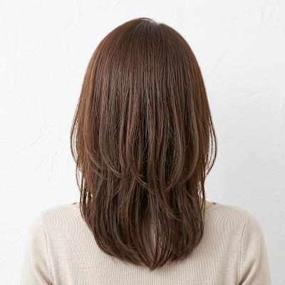 【30代】斜めバングのひし形ナチュラルミディ