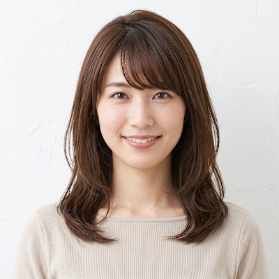 【30代】斜めバングのひし形ナチュラルミディ