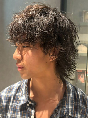ミディアム ウルフカット メンズパーマ ツイスパ 束感パーマ