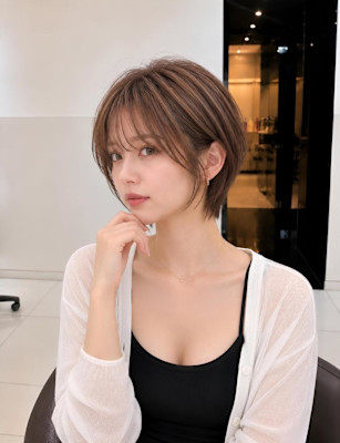 ブリーチ無し白髪ぼかしハイライトのくびれショート