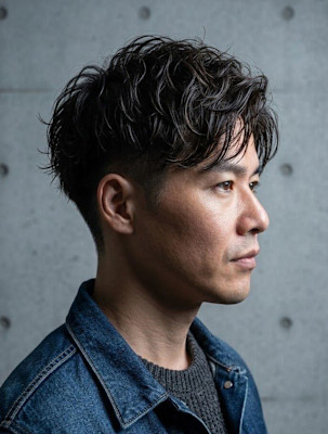 メンズ・大人の色気・センターパート×ニュアンススパイラル