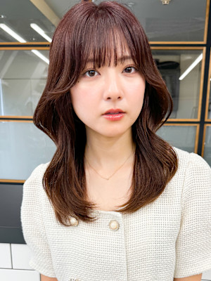 韓国風レイヤー大人ロングストレートワンカールベージュカラー