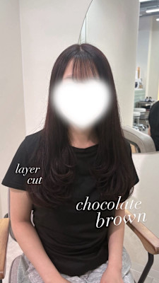 チョコレートブラウン/顔周りレイヤー/シースルー前髪