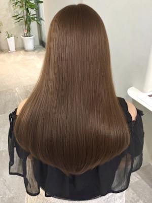 透明感カラー オリーブベージュ 髪質改善 ロング ストレート