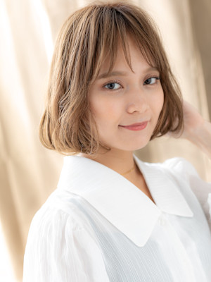 ミルクティーアッシュブリーチなし小顔抜け感ボブ20代30代