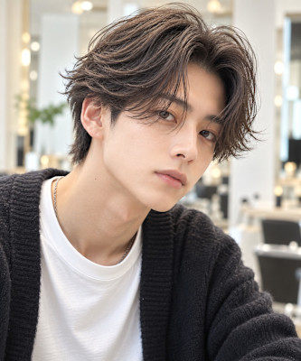 フェザーパーマ×韓国風センターパート