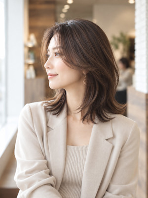 大人女性の艶感ナチュラルミディアムボブ