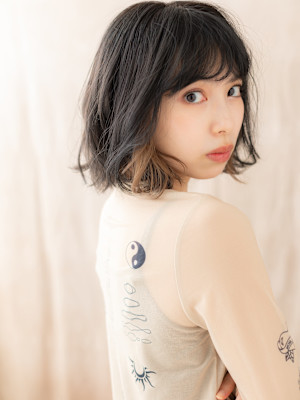 デザインカラー大人可愛い抜け感ゆるふわボブパーマ10代20代