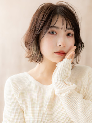 デザインカラーハイライト外ハネ結べるくびれボブ20代30代