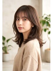 大人可愛い抜け感レイヤー×耳掛けも映えるマロンベージュ