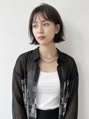 切りっぱなしボブ ミニボブ ダークアッシュ 髪質改善 20代