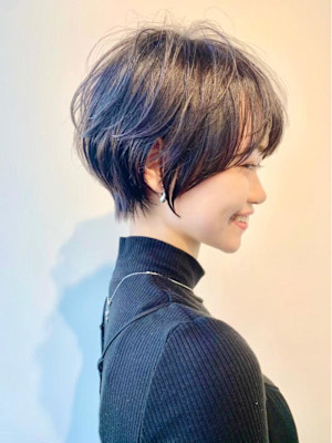 40代50代60代ショートボブ丸みショート白髪ぼかし