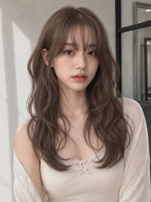 ダブルカラー内巻きロングヘアバタフライカットおくれ毛カット◎