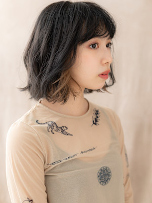 デザインカラー大人可愛い抜け感ゆるふわボブパーマ10代20代